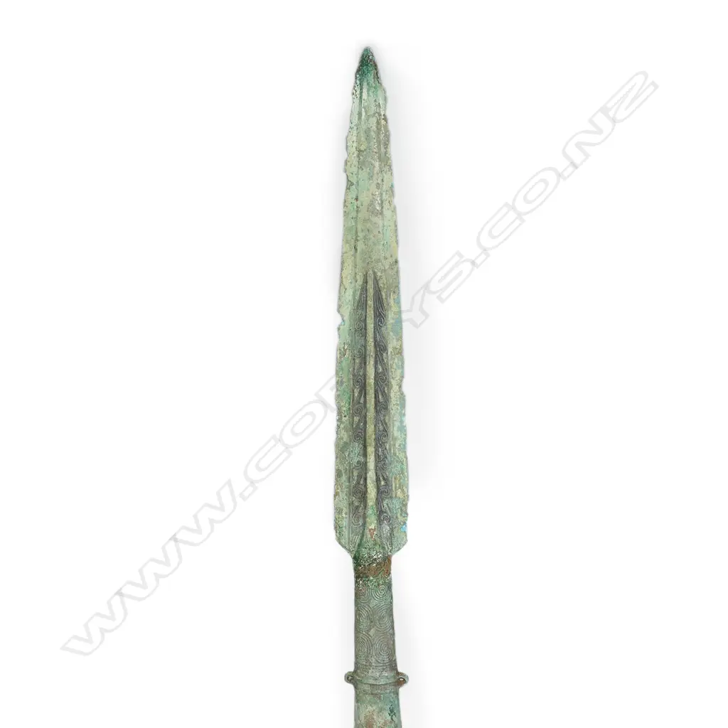 A Chinese Warring States style bronze spear head, with stand, Image 1++