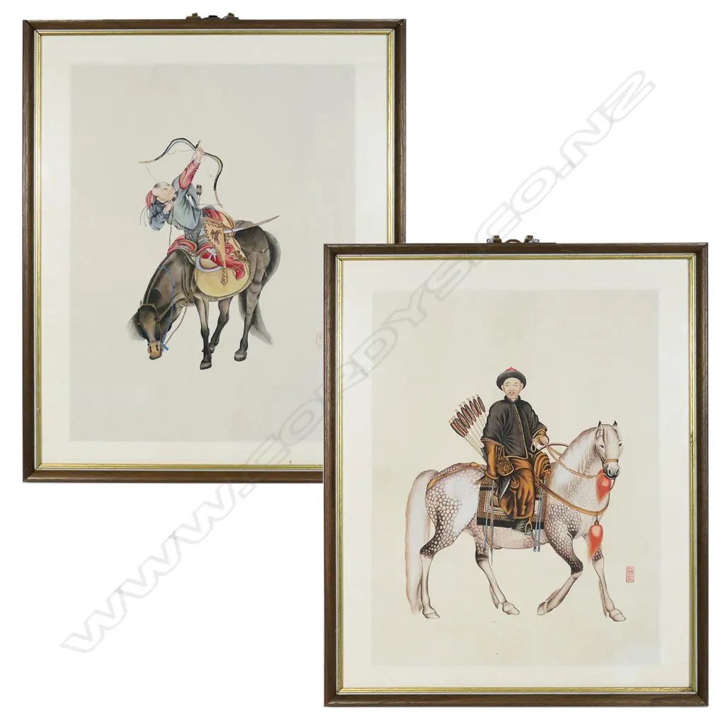 Two vintage fine watercolours of Mongol archers on horseback, Image 1++