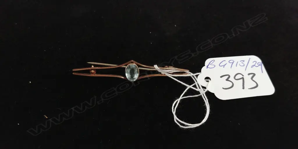 EDW GOLD & AQUA BAR BROOCH. VAL. $980 Image 1++