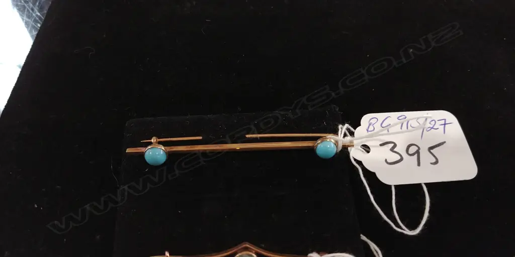 EDW 9CT BAR BROOCH 2 TURQUOISE. VAL $1295 Image 1++