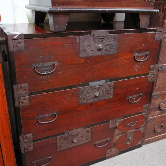 SADO IS. CHEST-INCISED METAL LOCK PLATES. 1890'S