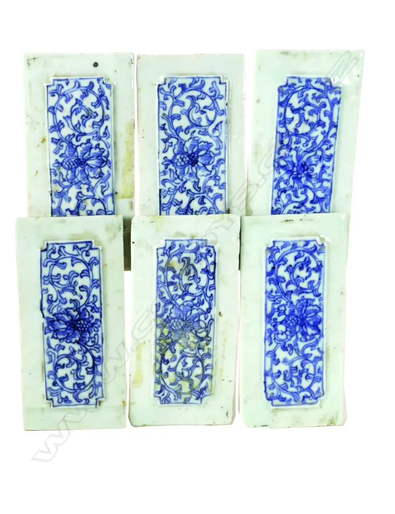 A set of six antique Chinese blue and white small rectangular panels Image 1++