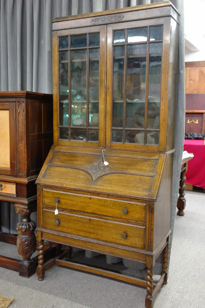 OAK BOOKCASE SECRETAIRE Image 1++