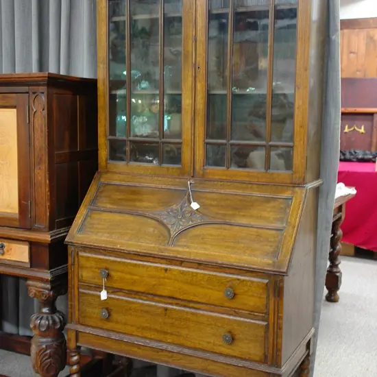 OAK BOOKCASE SECRETAIRE