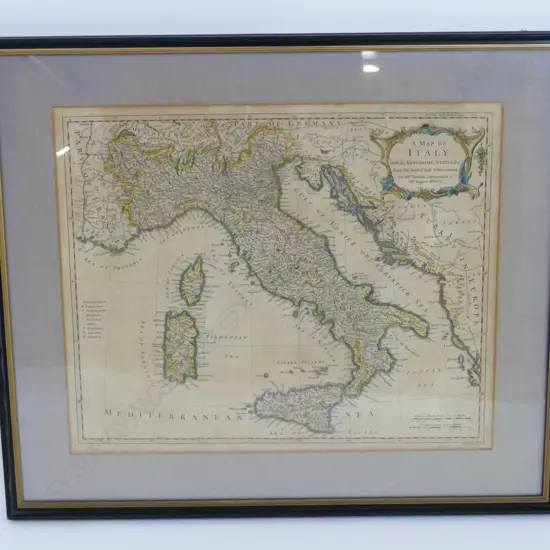 18THC MAP OF ITALY FRAMED