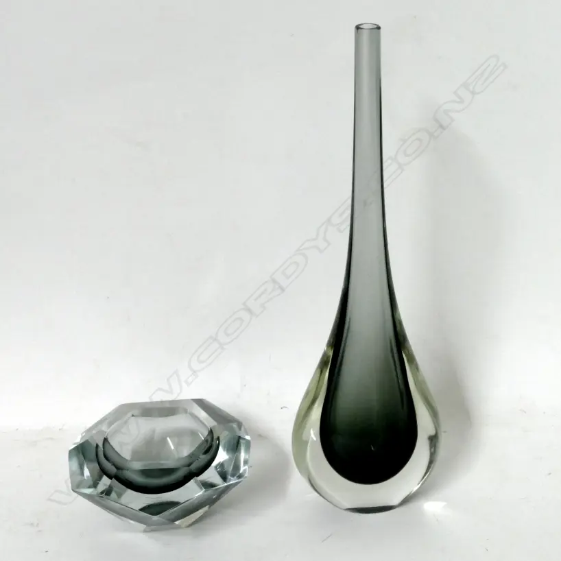 2 PCS MURANO GLASS GREY/CLEAR Image 1++