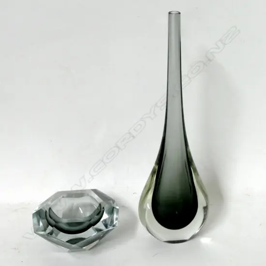 2 PCS MURANO GLASS GREY/CLEAR