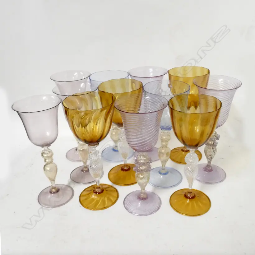 A harlequin set of 12 Murano glass wine goblets Image 1++