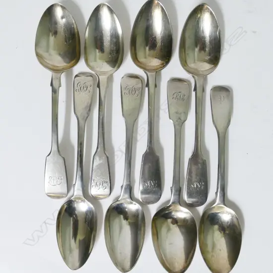 Eight Georgian and Victorian fiddle pattern silver sweetmeat spoons
