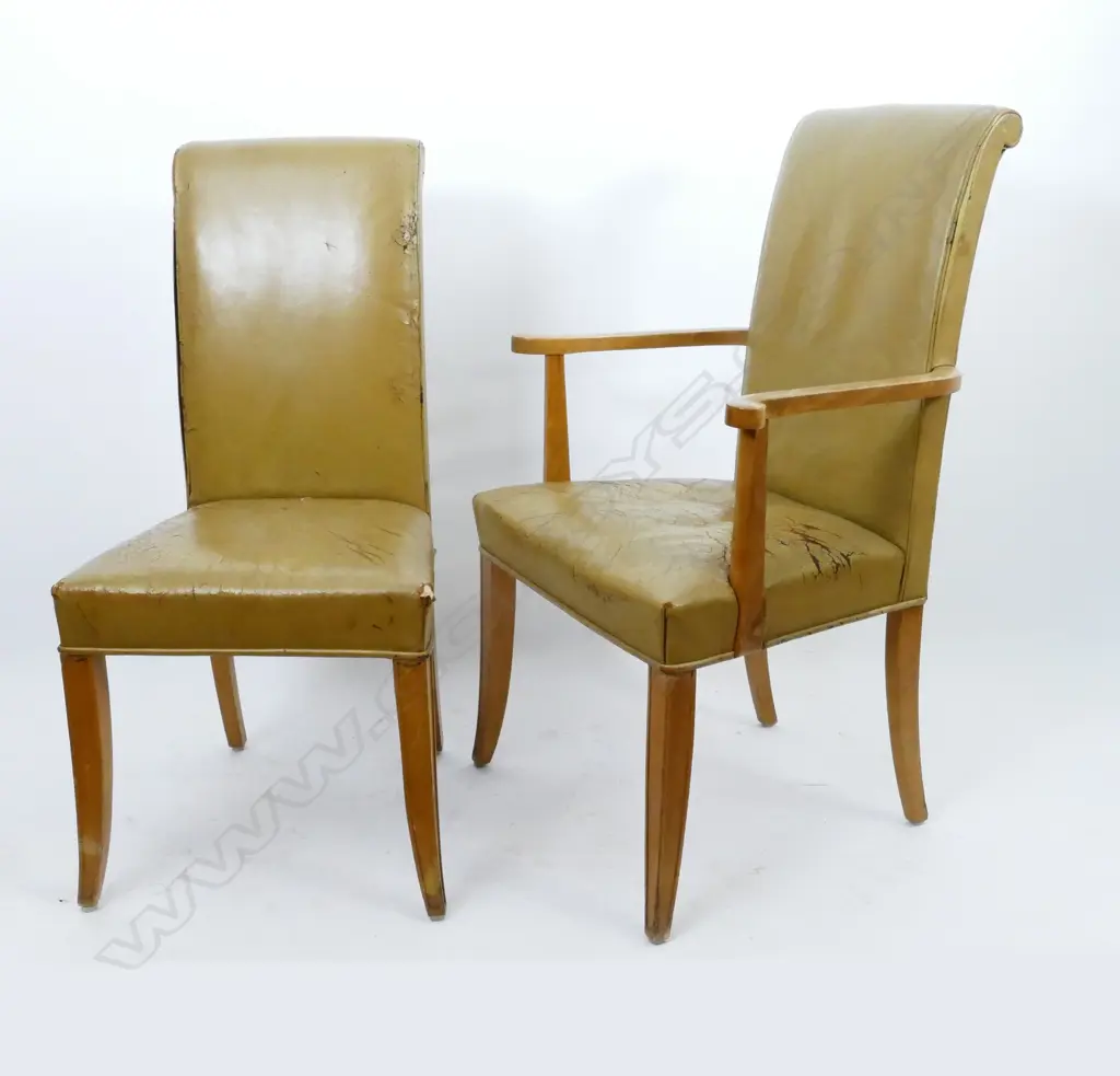 A European burr maple Art Deco dining table and six chairs Image 1++