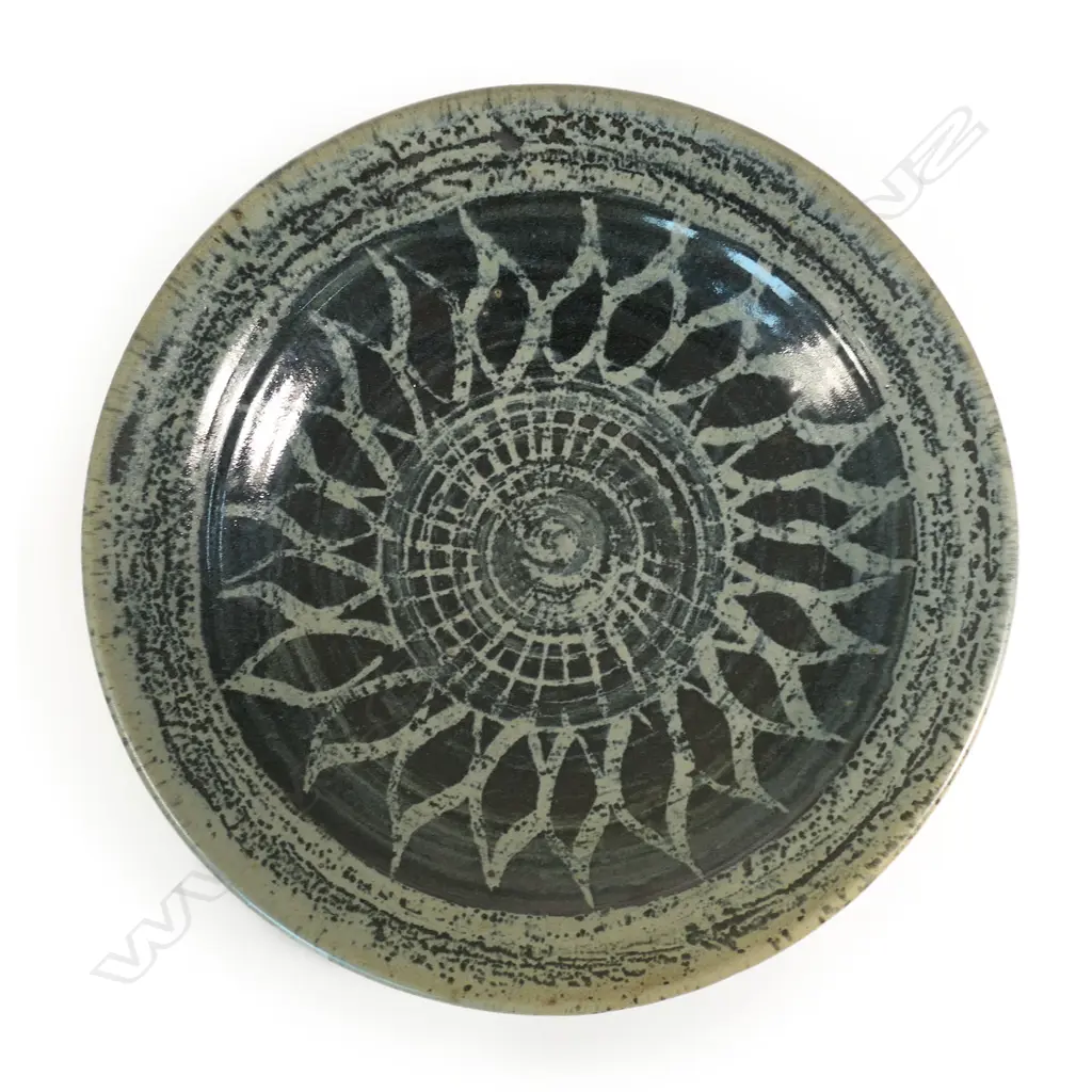 Mirek Smisek (1925-2013) stoneware large wall charger with wax resist sunflower design Image 1++