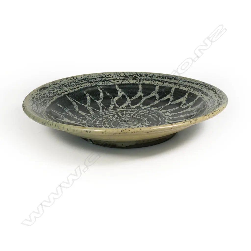 Mirek Smisek (1925-2013) stoneware large wall charger with wax resist sunflower design Image 1++