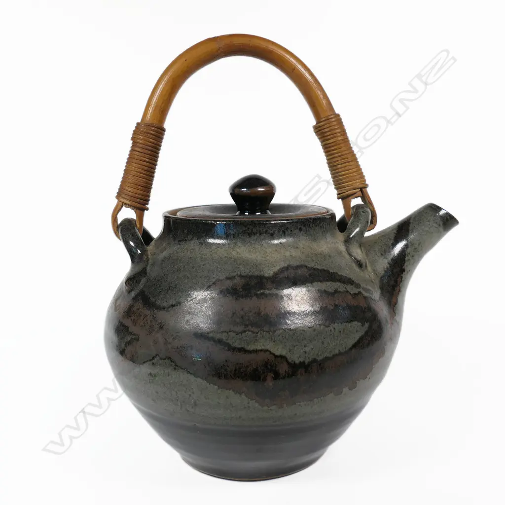 Mirek Smisek (1925-2013) large teapot with cane and bamboo handle Image 1++