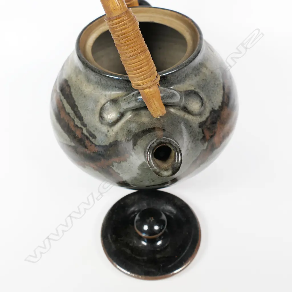 Mirek Smisek (1925-2013) large teapot with cane and bamboo handle Image 1++