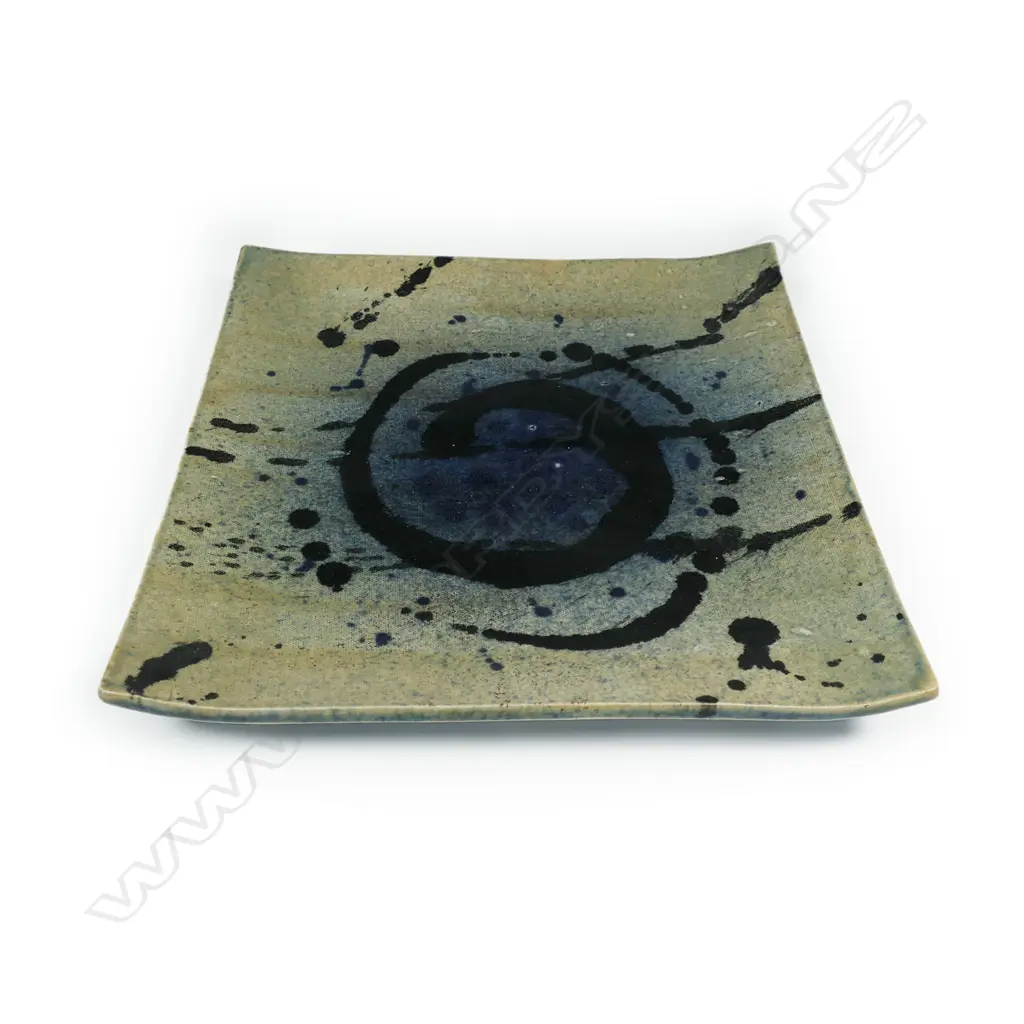 Doreen Blumhardt (1914-2009) square wall platter poured black glaze, Image 1++