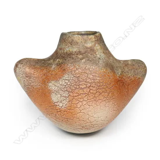 Theo Schoon and Len Castle stoneware vase in umber glaze with sea shell fuming (1999),