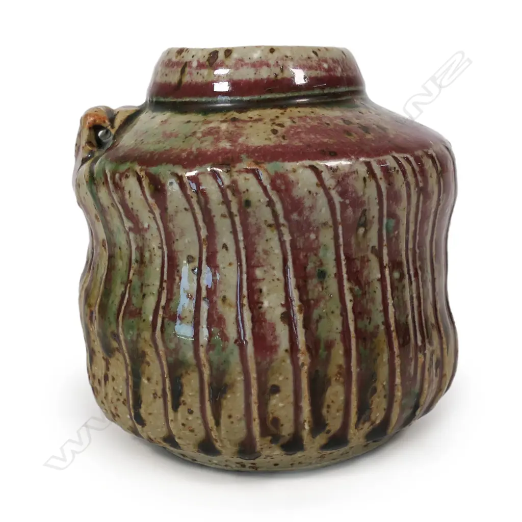 Mike O'Donnell red glaze squat vase, Image 1++