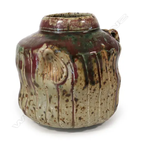 Mike O'Donnell red glaze squat vase,