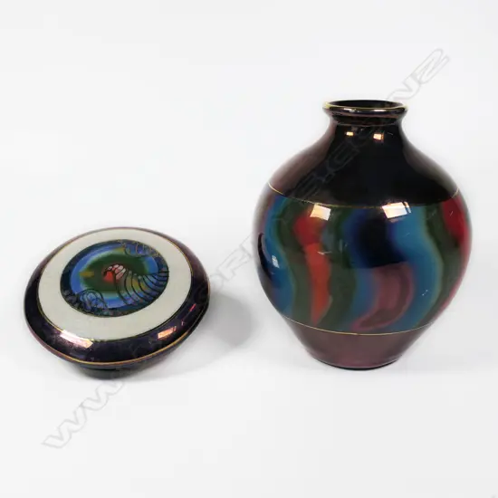 Mike Cogswell lustre vase and lidded trinket dish,