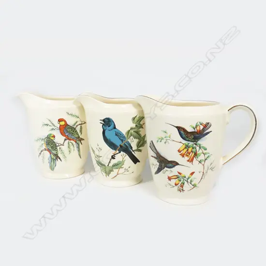 Three unusual Crown Lynn bird jugs,