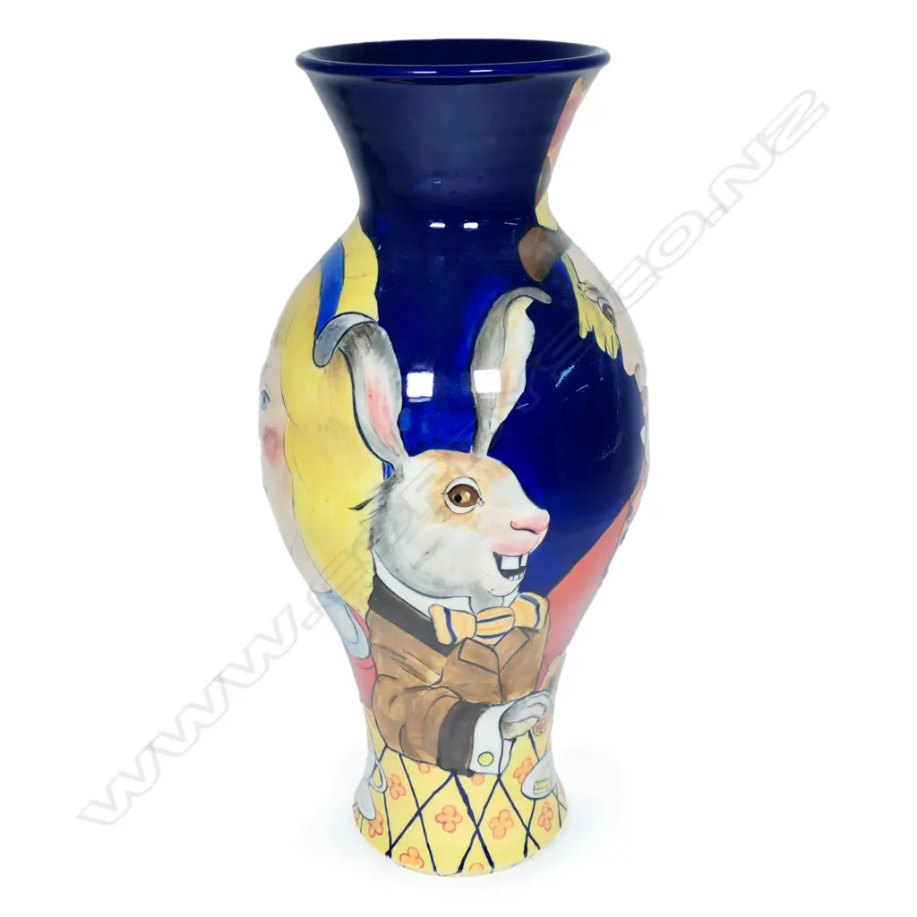 Julie Ford (Australia) painted Alice in Wonderland large vase, Image 1++