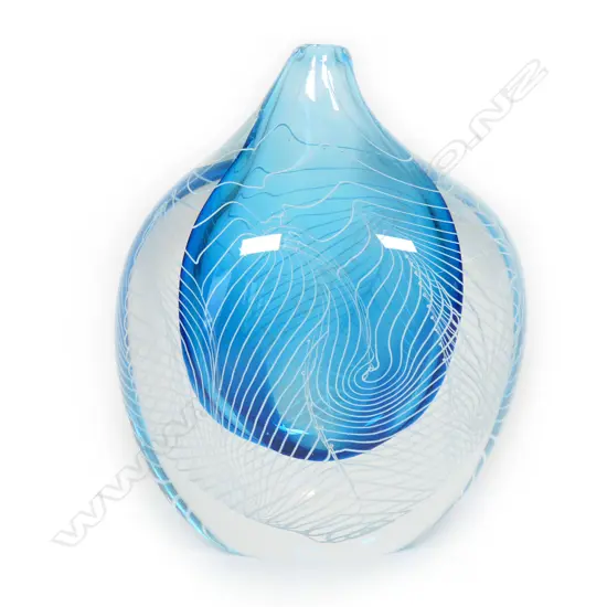 Garry Nash blue & white glass vase,