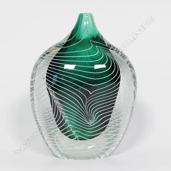 Garry Nash green & white glass vase,
