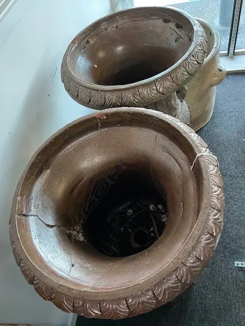 A pair of large 19thC pottery New Zealand colonial Mauriceville Pipe Co. garden urns; . Dia.510 H.890mm, Image 1++