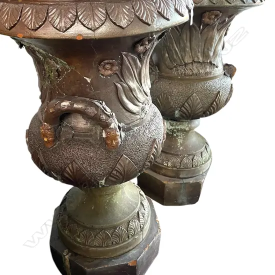 A pair of large 19thC pottery New Zealand colonial Mauriceville Pipe Co. garden urns; . Dia.510 H.890mm,
