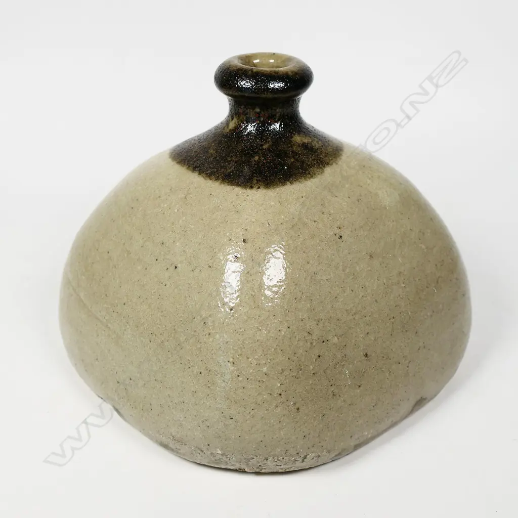 BARRY BRICKELL POTTERY SHIP'S FLASK rounded square form impressed potter's mark H.135mm. c.1970 Image 1++