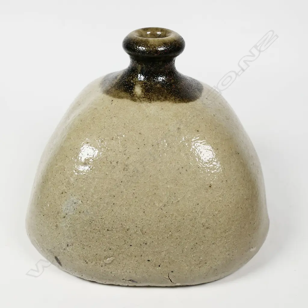 BARRY BRICKELL POTTERY SHIP'S FLASK rounded square form impressed potter's mark H.135mm. c.1970 Image 1++