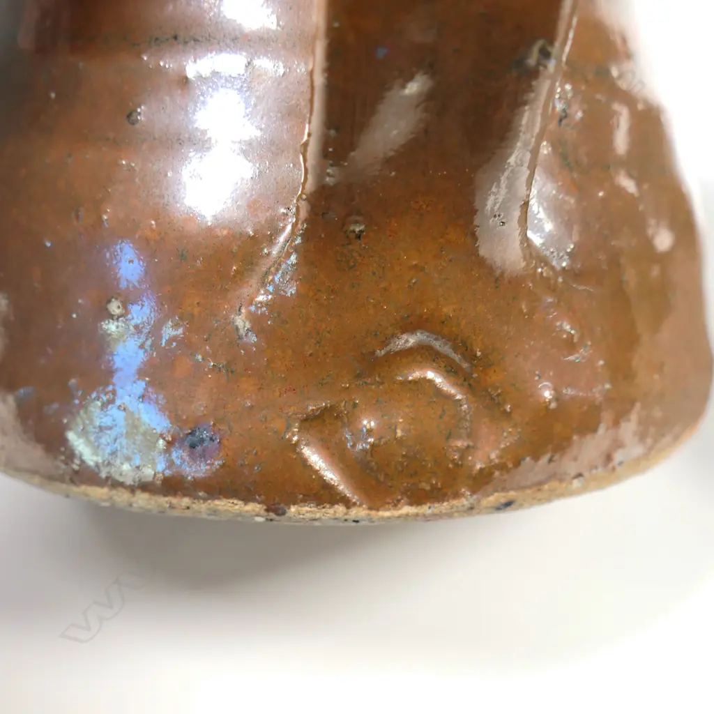 Mug and jug in the style of Barry Brickell. A tenmoko glazed mug with potter's mark (has small glaze loss) H.115. Jug has small 'r' impressed under handle, 125mm Image 1++