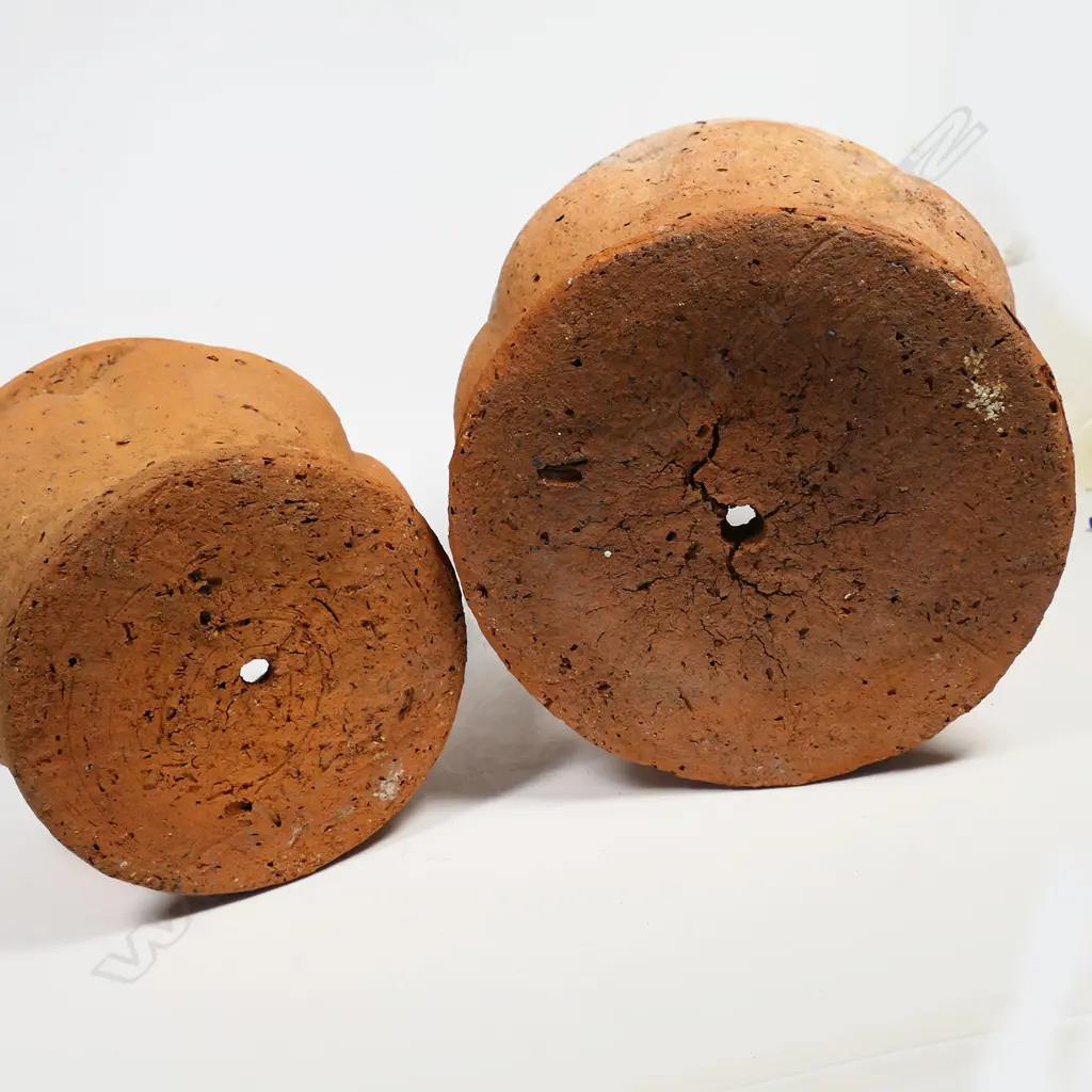 Barry Brickell (1935-2016) two unglazed terracotta planters with lobed and fluted walls. Potter's mark to foot. H.140 & 180mm. Image 1++