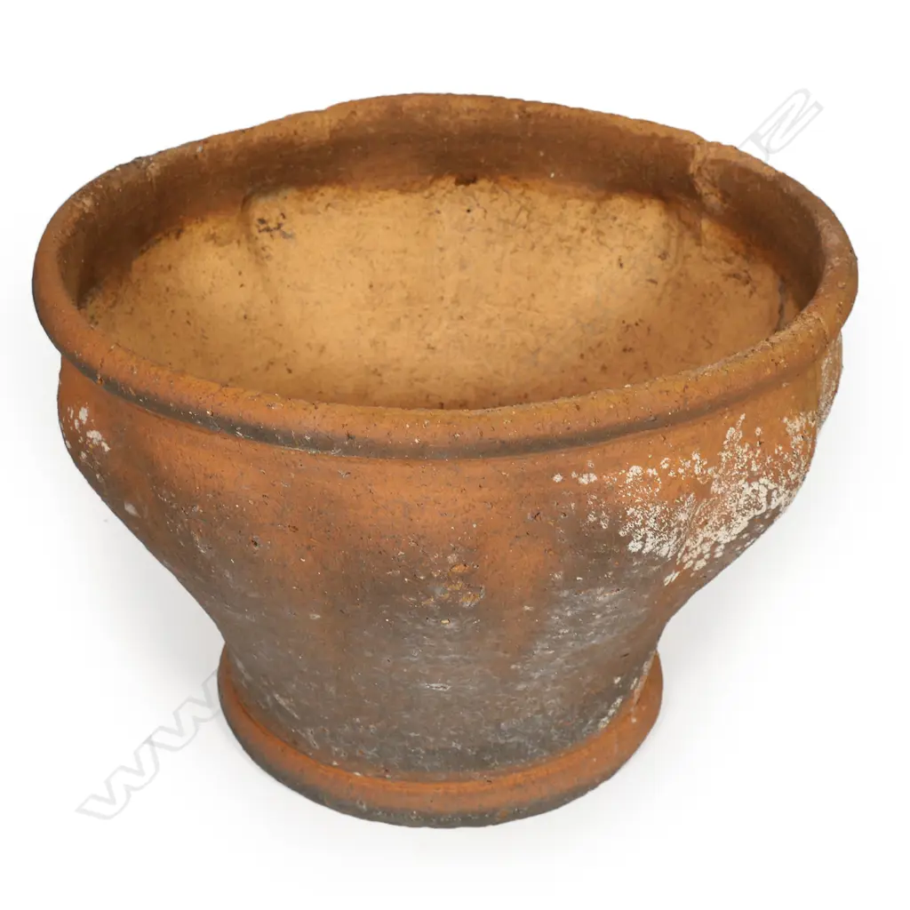 Barry Brickell (1935-2016) unglazed terracotta planter with flared body and lobed fluted walls. Impressed potter's mark to foot. Cracks to rim and aged surface. Dia.320mm. H.240mm Image 1++