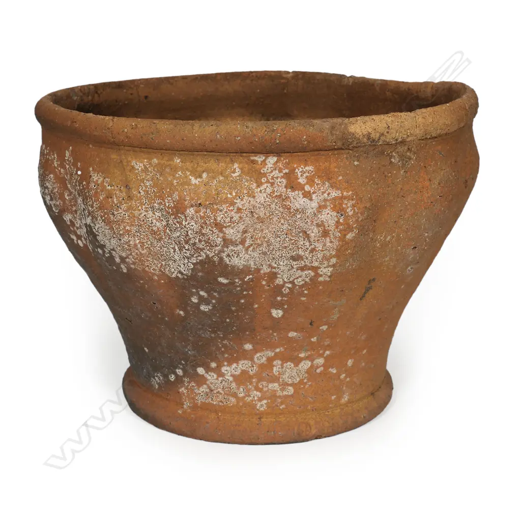 Barry Brickell (1935-2016) unglazed terracotta planter with flared body and lobed fluted walls. Impressed potter's mark to foot. Cracks to rim and aged surface. Dia.320mm. H.240mm Image 1++