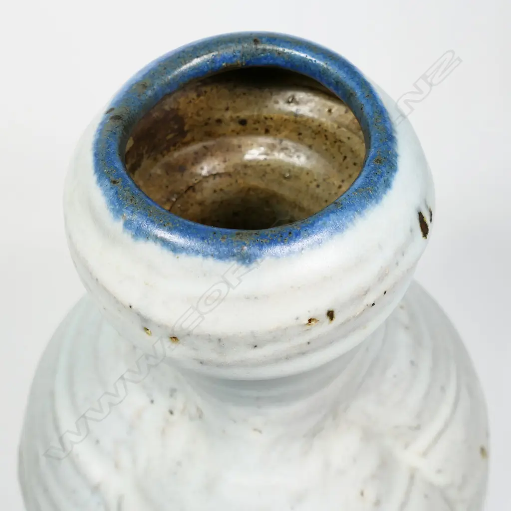 A large Len Castle (1924-2011) stoneware baluster form vase with swollen top and rounded banding Image 1++
