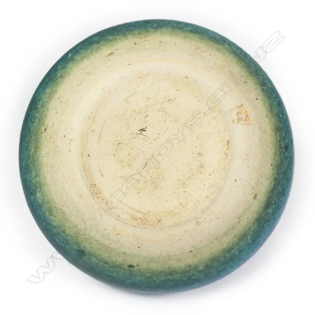 Len Castle (1924-2011) ovoid vase;  low lustre barium blue glaze with short lipped neck. Potter's mark lower side. H.90mm. Image 1++