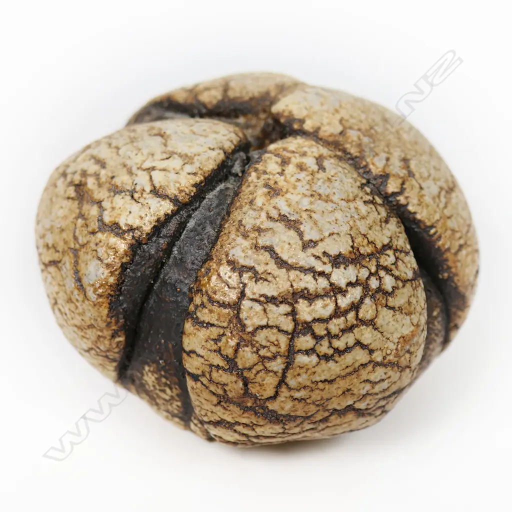 Len Castle small stoneware sedge grass holder with umber pigment wash and three apertures to the top. Impressed potter's mark to side. 50 x 60mm Image 1++