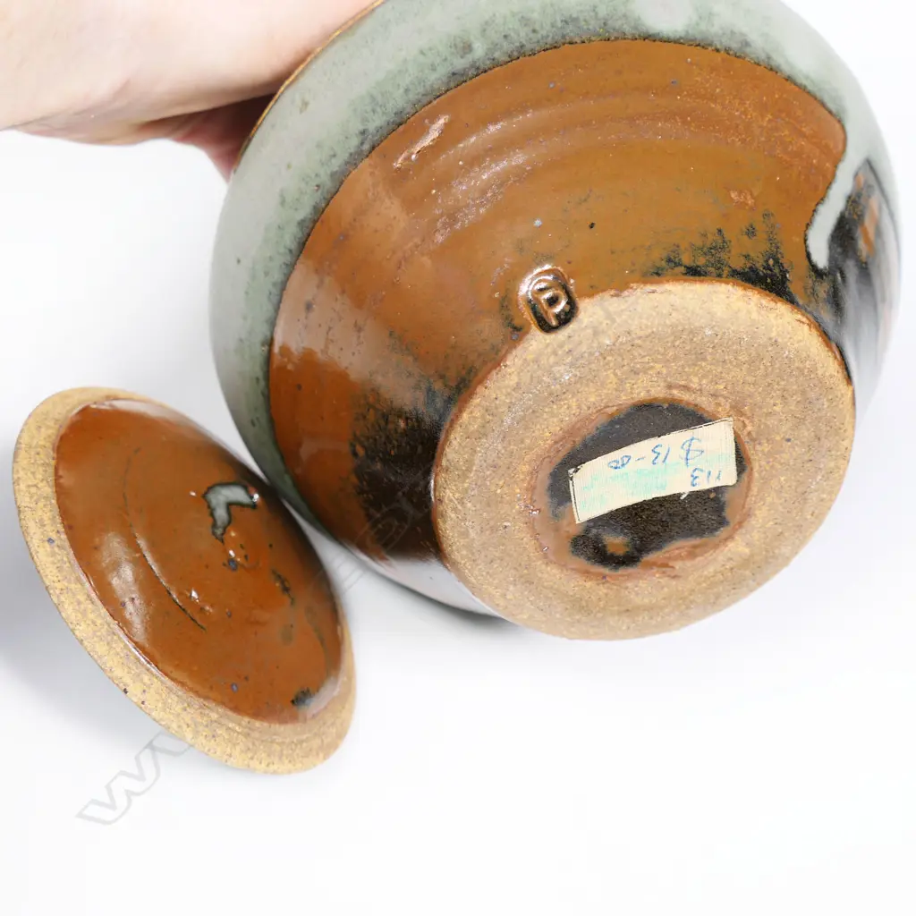 *RTV* Peter Stichbury Early Teapot w Cane Handle. Potter's mark lower side. H.180mm Image 1++