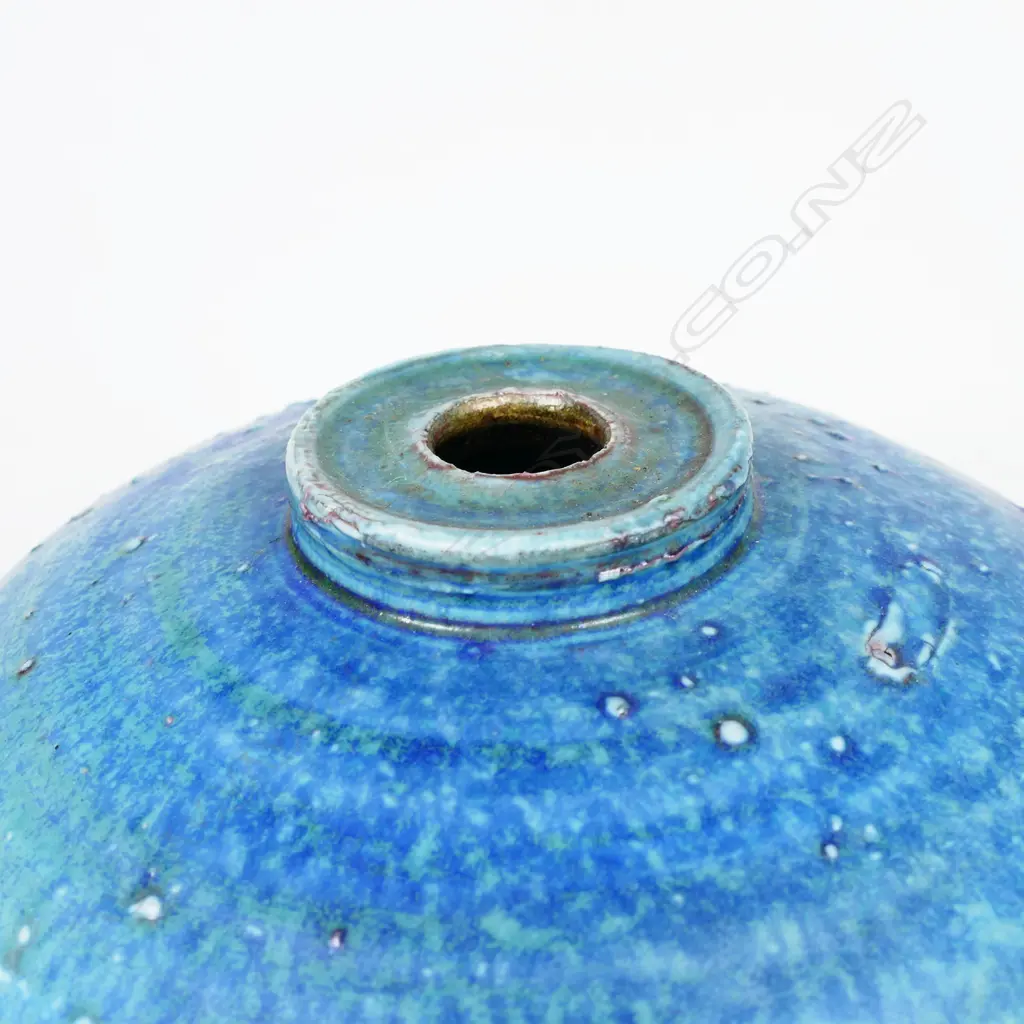 Graeme Storm large urn vase; variable blue green glazes with textured surface. H.260mm Image 1++