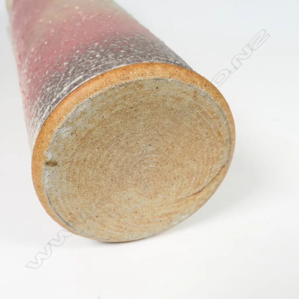 Graeme Storm cylinder vase; matte blue and red body with raised dot detail and strap handles. H.240mm Image 1++