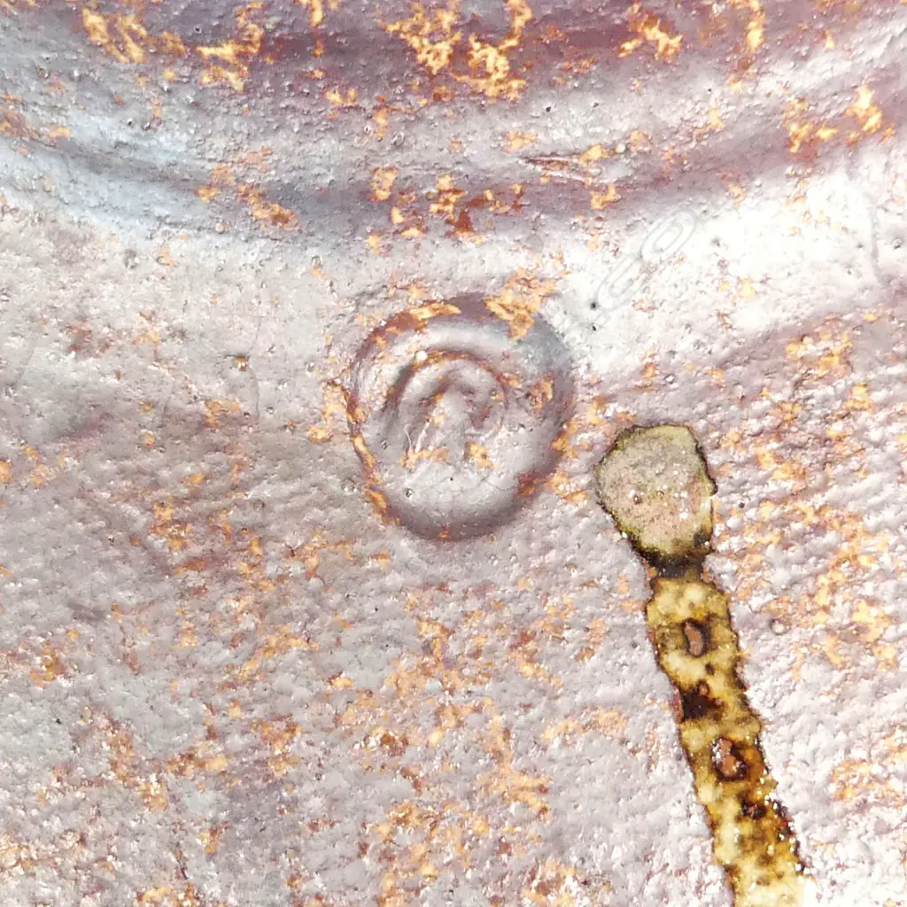 Doreen Blumhardt (1914-2009) large stoneware potato pot with turned wooden lid; wide squat baluster body with coloured dribbled glaze below the rim. 310 x 360mm. Provenance: Ex. The estate of Eleanor Blumhardt - the potter's sister. Image 1++
