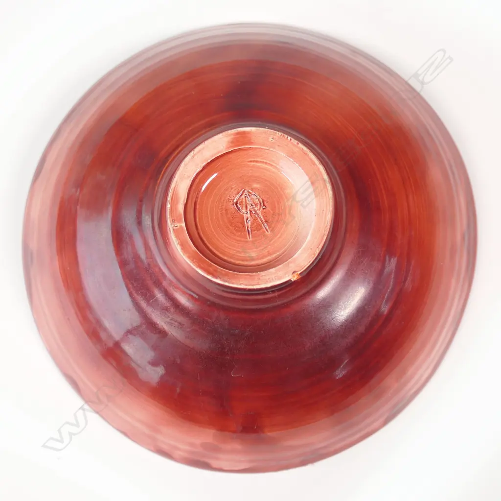 Doreen Blumhardt (1914-2009) red glazed flared bowl c.1960 - incised potter's mark within the foot. Dia.195mm. Tiny flake chip to foot. Provenance: Ex. The estate of Eleanor Blumhardt - the potter's sister. Image 1++