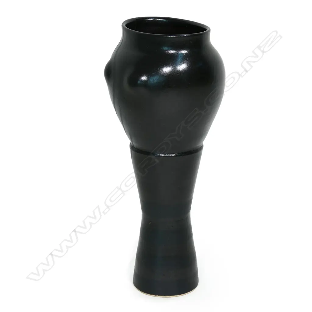 Anneke Borren ceramic female torso vase - black on black glaze and decoration, potter's mark to base. H.245mm. Image 1++