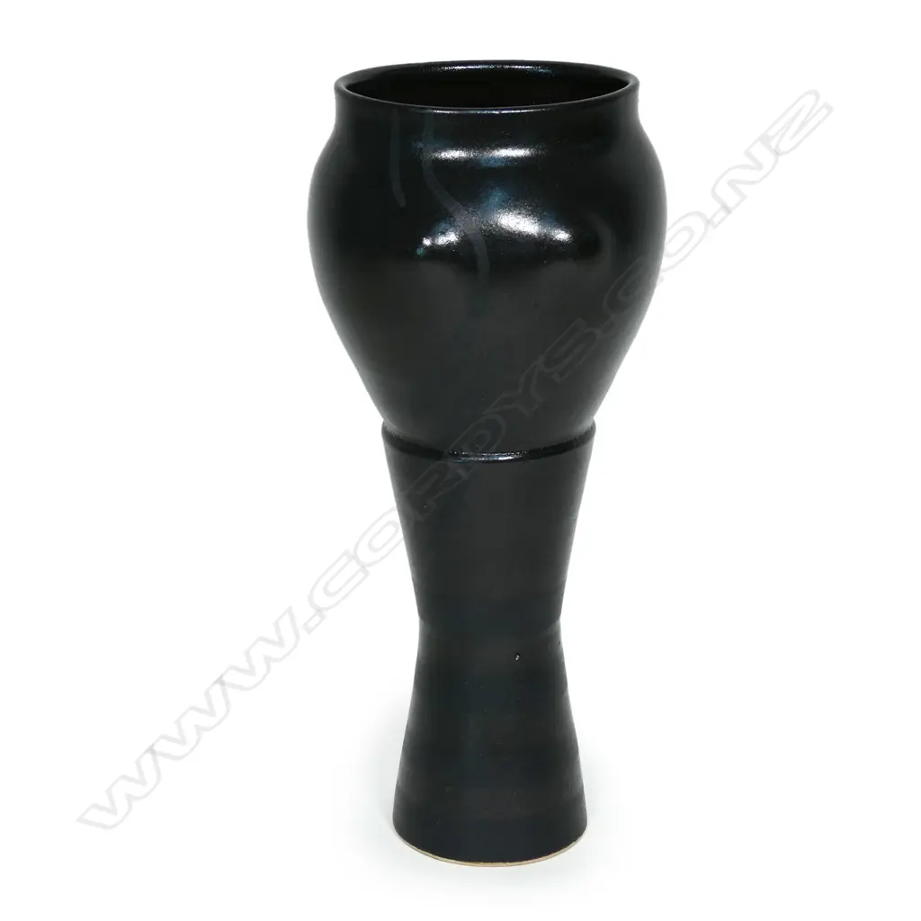 Anneke Borren ceramic female torso vase - black on black glaze and decoration, potter's mark to base. H.245mm. Image 1++