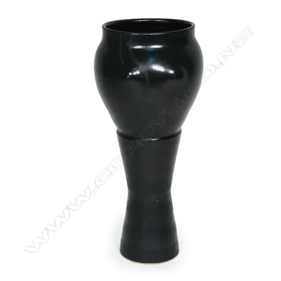 Anneke Borren ceramic female torso vase - black on black glaze and decoration, potter's mark to base. H.245mm.