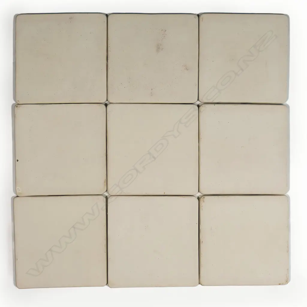 Anneke Borren nine tile artwork - comprising a group of five stylised chickens, brushed painted glaze. Image 1++