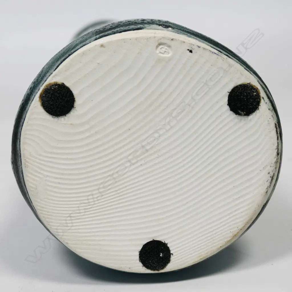 Graham Ambrose bubble glaze long bottle vase; the pale grey glaze on dark ground, long tapered cylindrical body. Impressed potters mark to base. H.540mm. Note: This unique high fired bubble glaze is one of four pieces made late 1990's early 2000's. Image 1++