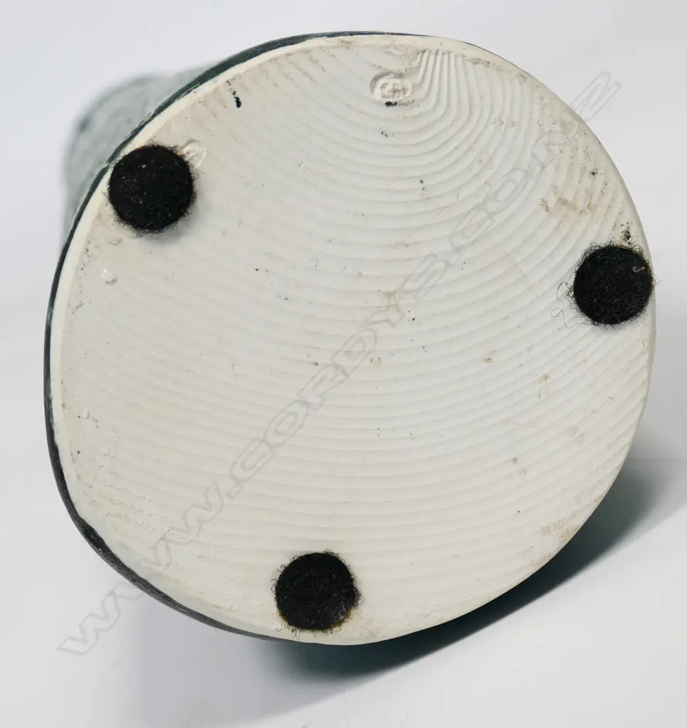 Graham Ambrose bubble glaze long bottle vase; the pale grey glaze on dark ground, long tapered cylindrical body. Impressed potters mark to base. H.510mm. Note: This unique high fired bubble glaze is one of four pieces made late 1990's early 2000's. Image 1++