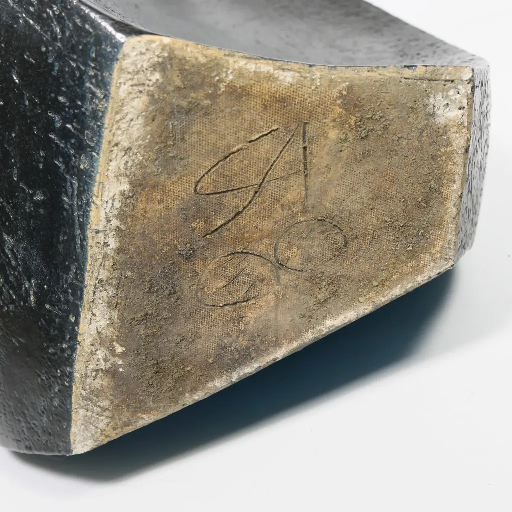 Graham Ambrose large 'Three Quarter Pot' with satin black glaze and blue gloss highlight to the rim and interior. The turning form with four sided base and three sided top. Incised potters mark to base. H.540mm, Image 1++